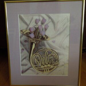 Pretty French Horn Matted and Framed Print